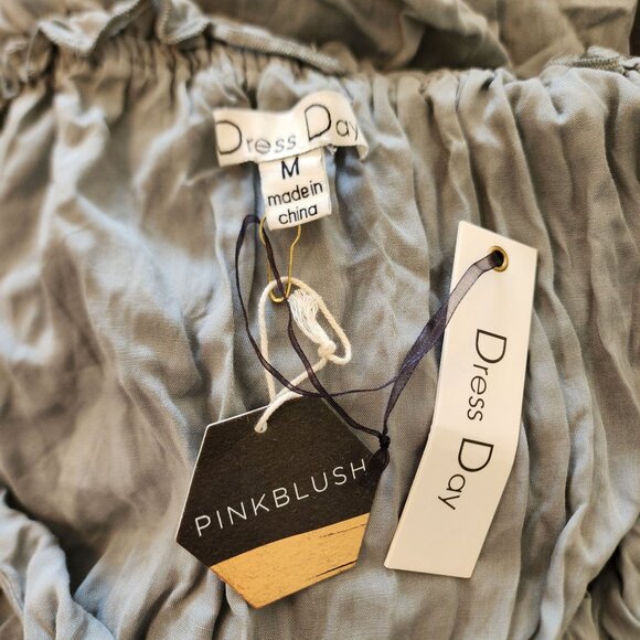 Pinkblush Sage Gray Maxi Dress With Ruffled Neckline & Elastic Waist - Picture 4 of 12